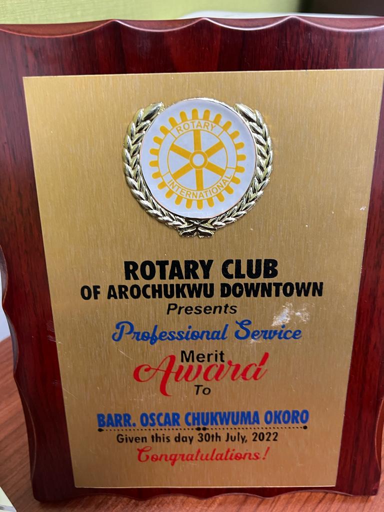 Aro News company secretary, Barr Oscar Okoro now FAYA patron ..... bags Rotary award